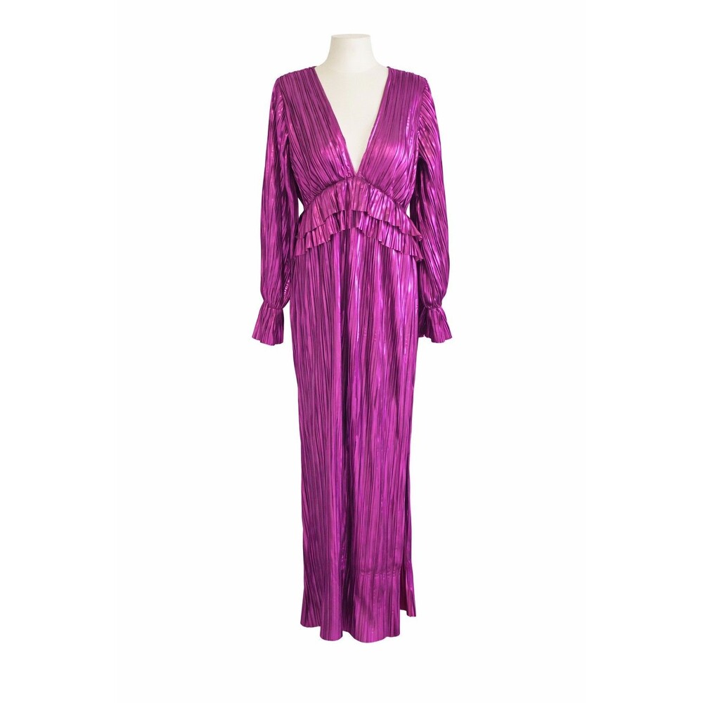 Buddy Love Evie Pink Pleated Maxi Dress Small Long Sleeve V Neck Formal